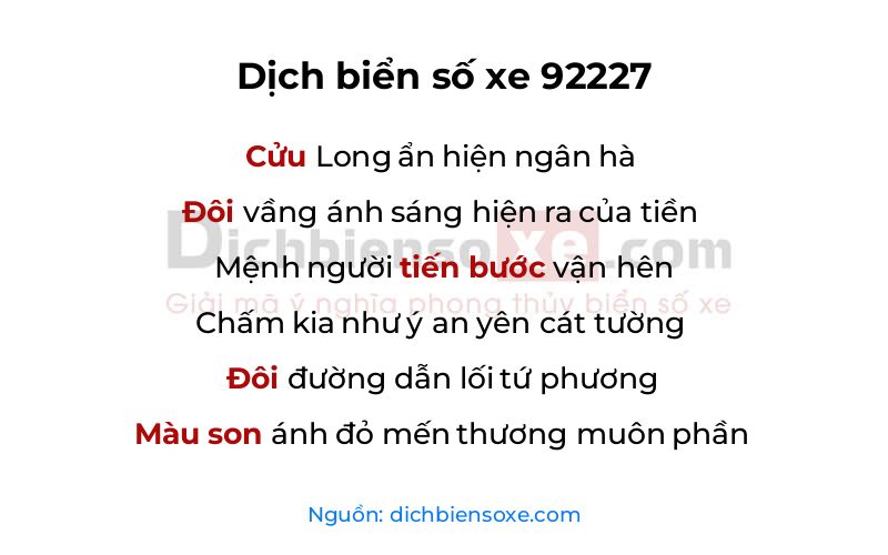 Dịch thơ biển số 92227