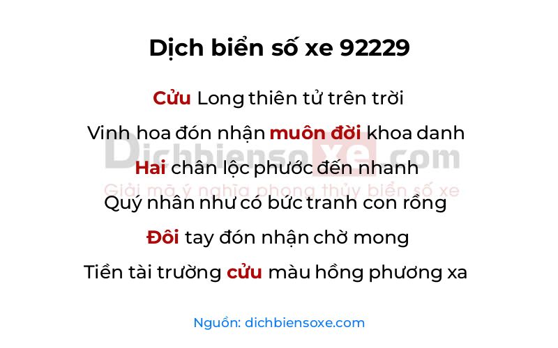 Dịch thơ biển số 92229