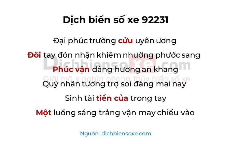 Dịch thơ biển số 92231