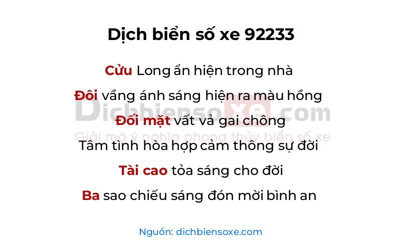 Dịch thơ biển số 92233