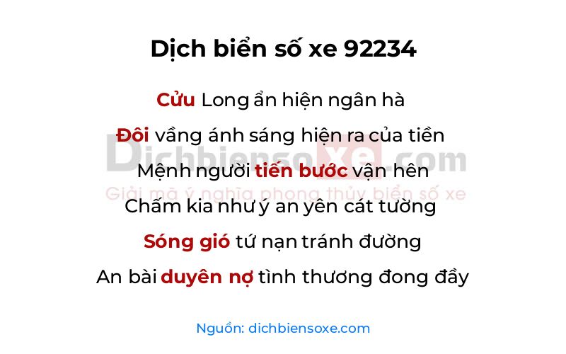 Dịch thơ biển số 92234