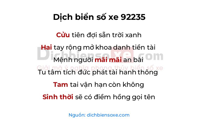 Dịch thơ biển số 92235