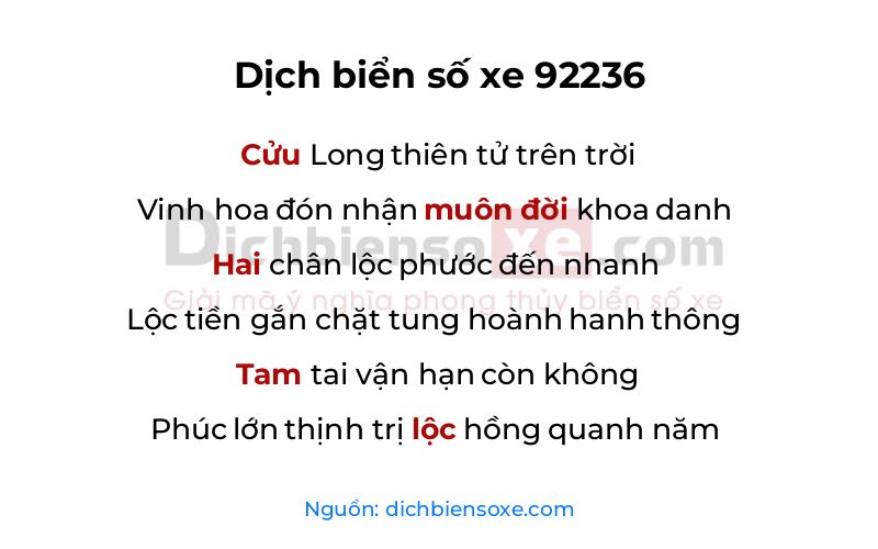 Dịch thơ biển số 92236