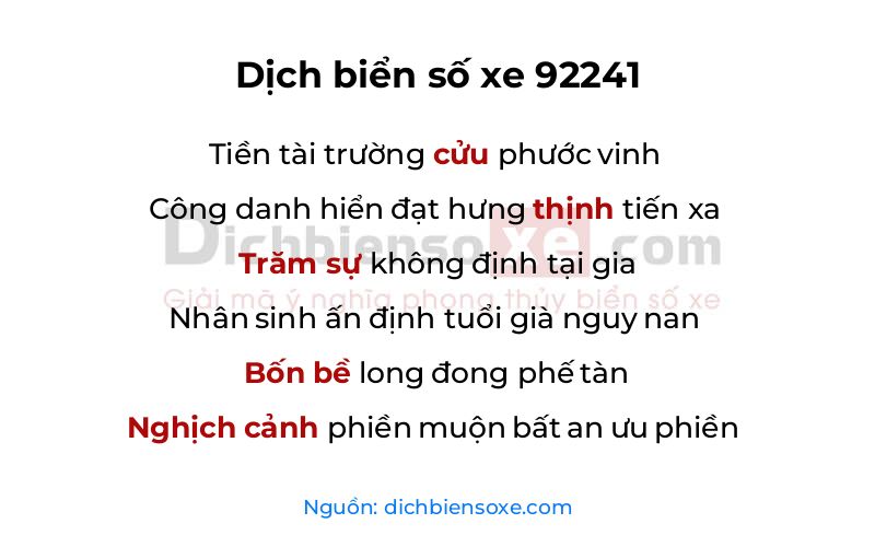Dịch thơ biển số 92241