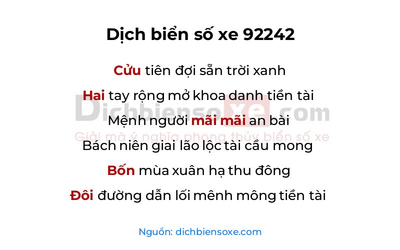 Dịch thơ biển số 92242
