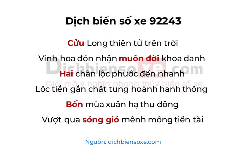 Dịch thơ biển số 92243