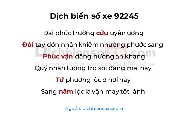 Dịch thơ biển số 92245