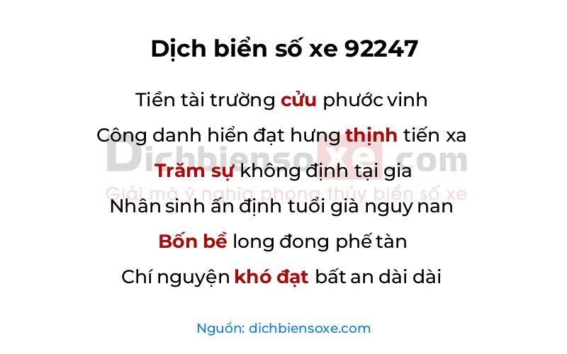 Dịch thơ biển số 92247