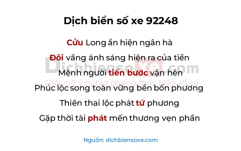 Dịch thơ biển số 92248