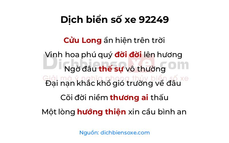Dịch thơ biển số 92249