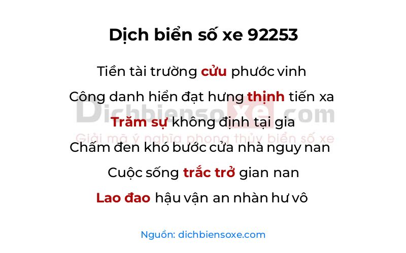 Dịch thơ biển số 92253