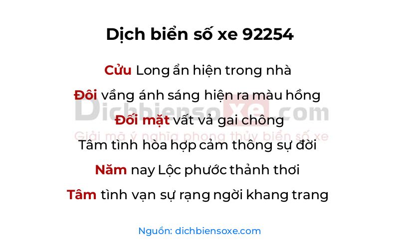 Dịch thơ biển số 92254