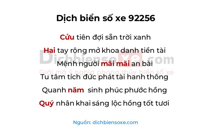 Dịch thơ biển số 92256