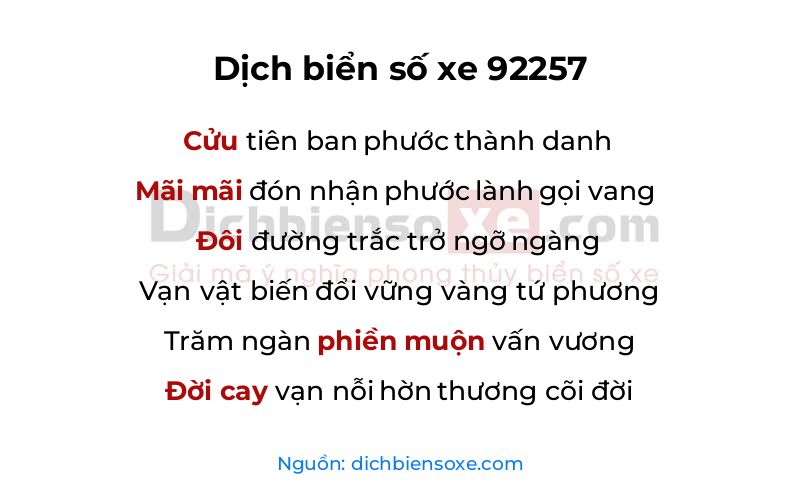 Dịch thơ biển số 92257
