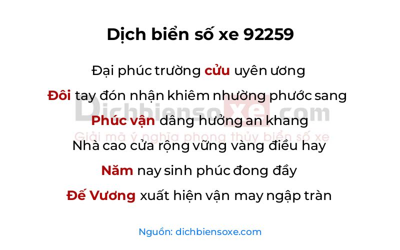 Dịch thơ biển số 92259