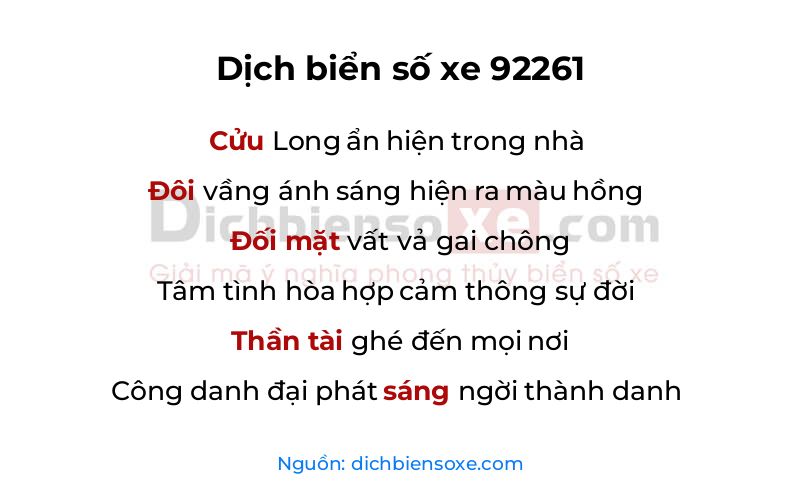Dịch thơ biển số 92261