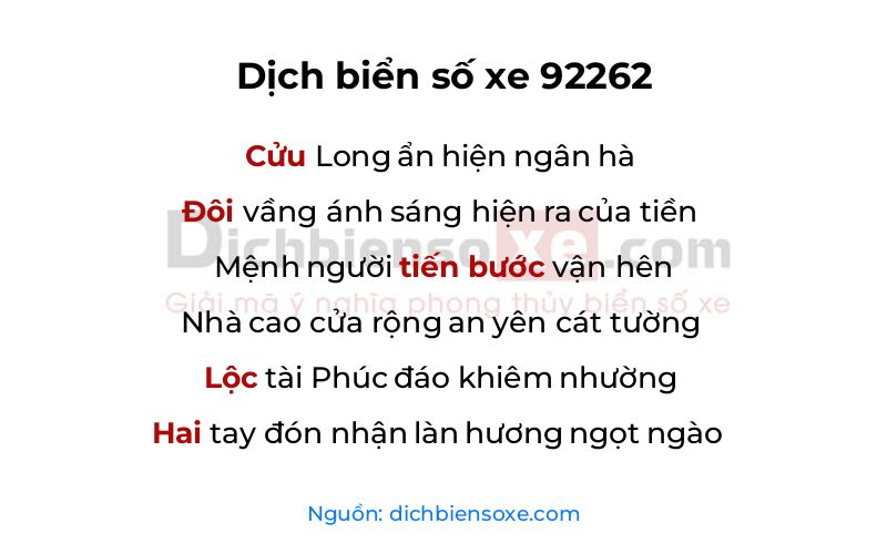 Dịch thơ biển số 92262
