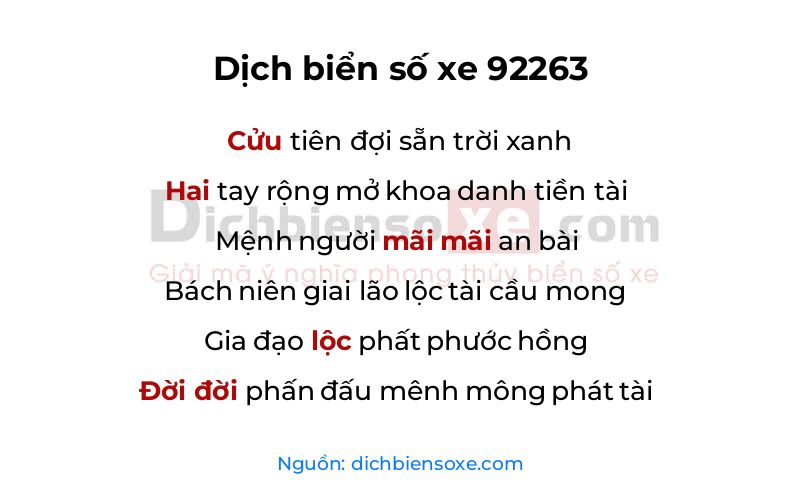 Dịch thơ biển số 92263