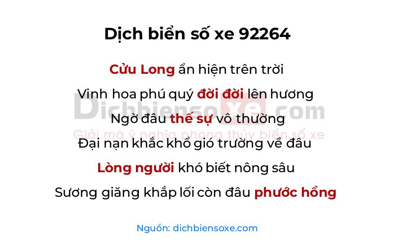Dịch thơ biển số 92264