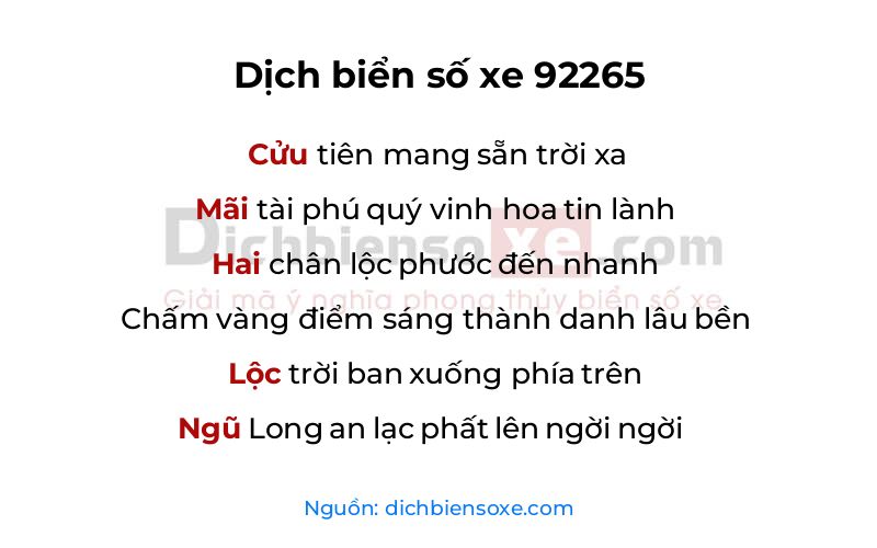 Dịch thơ biển số 92265