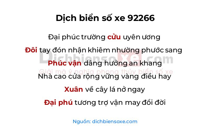 Dịch thơ biển số 92266