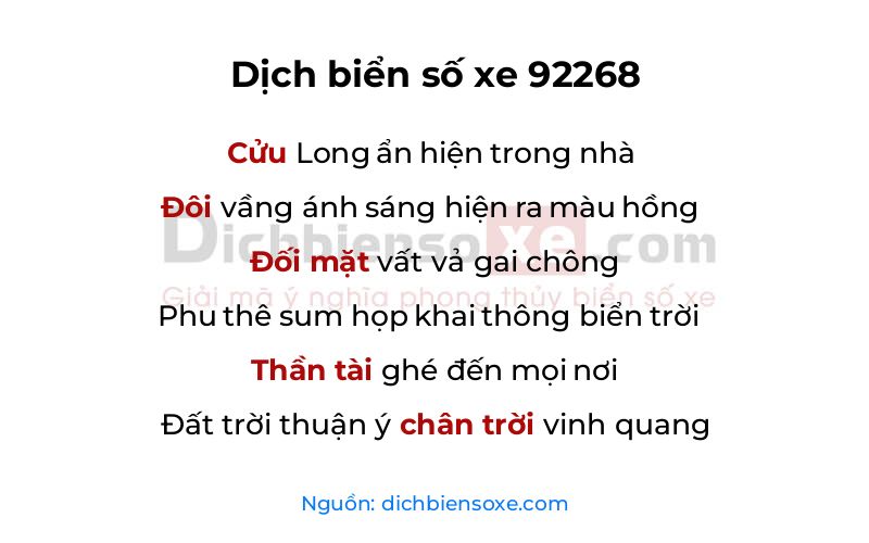 Dịch thơ biển số 92268