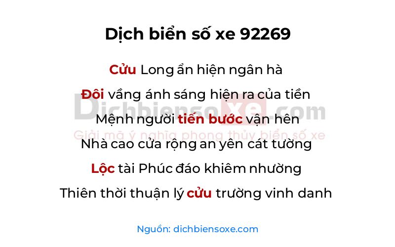 Dịch thơ biển số 92269