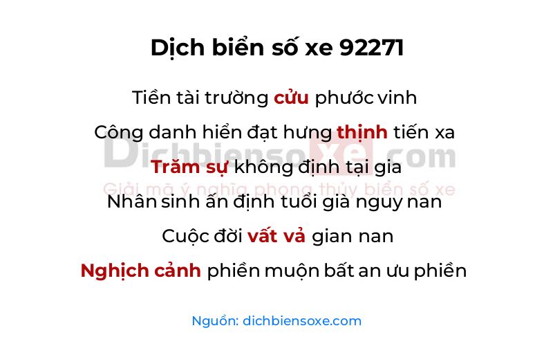 Dịch thơ biển số 92271