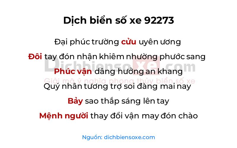 Dịch thơ biển số 92273