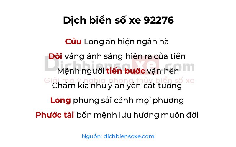 Dịch thơ biển số 92276