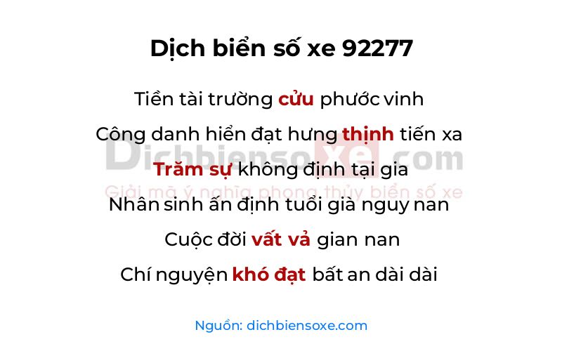 Dịch thơ biển số 92277