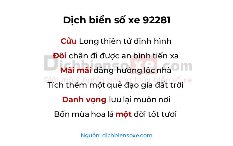 Dịch thơ biển số 92281