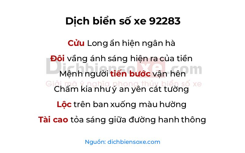 Dịch thơ biển số 92283