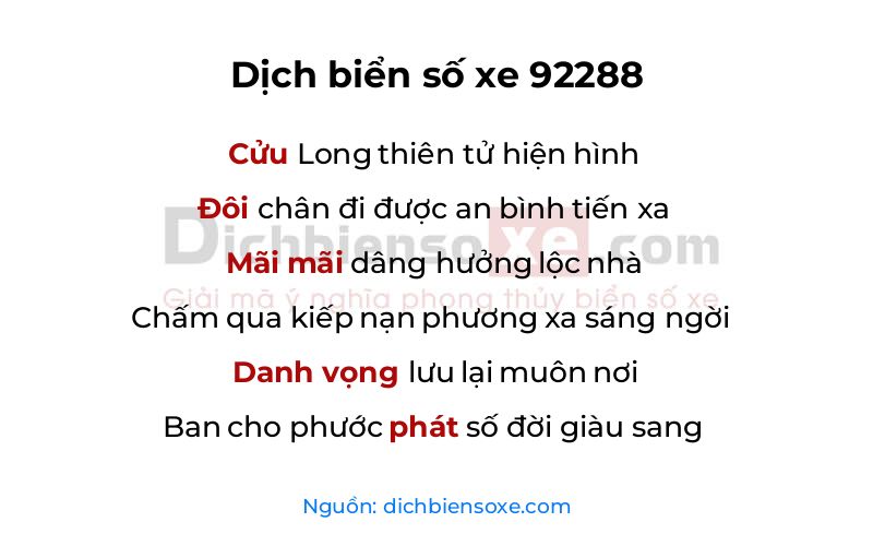 Dịch thơ biển số 92288