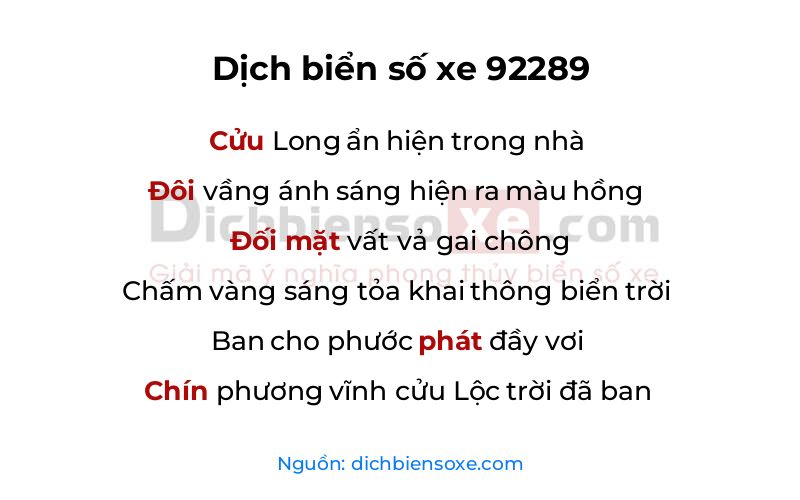Dịch thơ biển số 92289