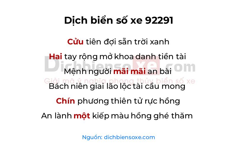 Dịch thơ biển số 92291