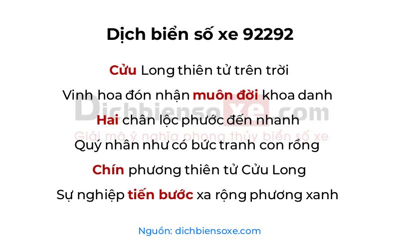 Dịch thơ biển số 92292