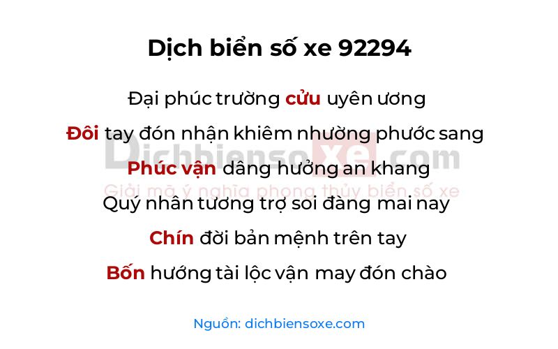 Dịch thơ biển số 92294