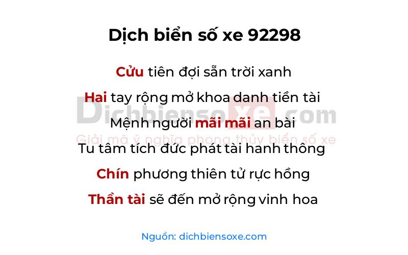 Dịch thơ biển số 92298
