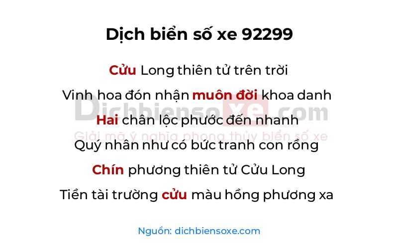Dịch thơ biển số 92299