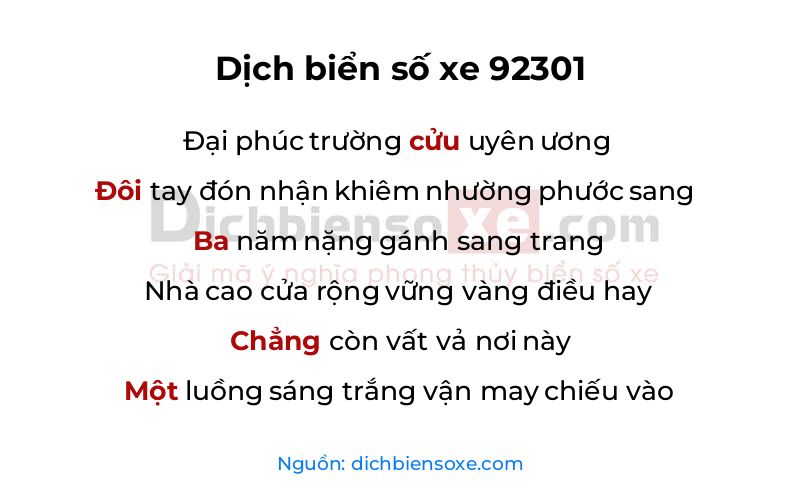 Dịch thơ biển số 92301