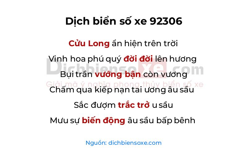 Dịch thơ biển số 92306