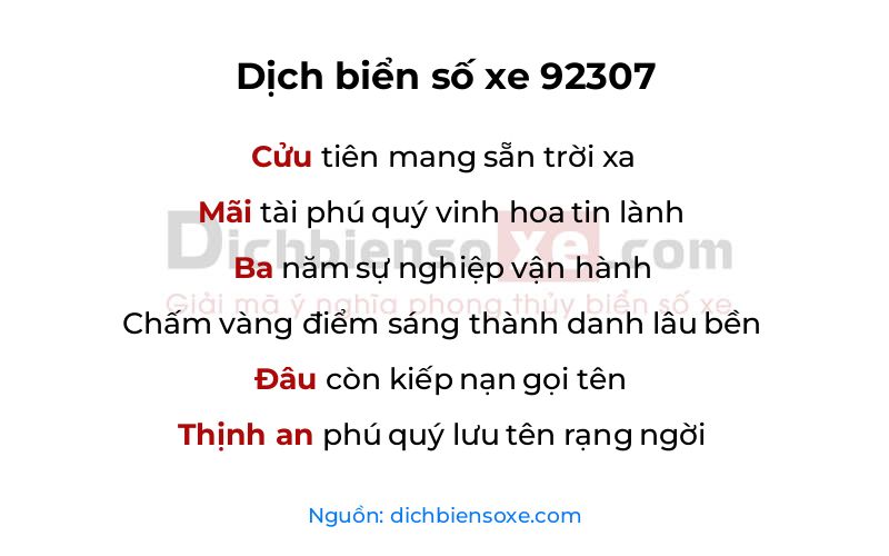 Dịch thơ biển số 92307