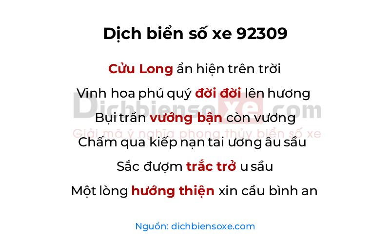 Dịch thơ biển số 92309