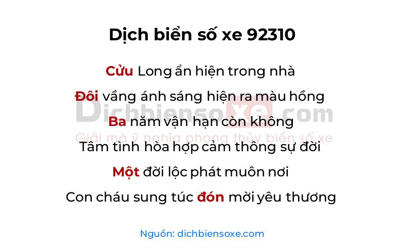 Dịch thơ biển số 92310