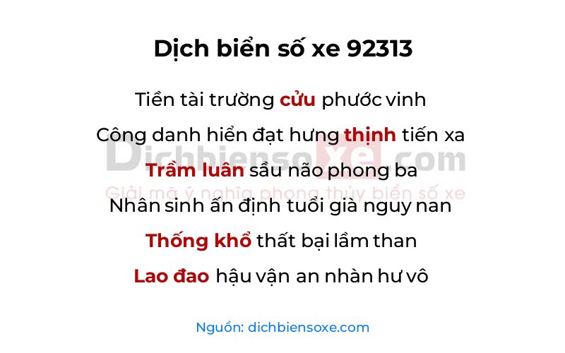 Dịch thơ biển số 92313