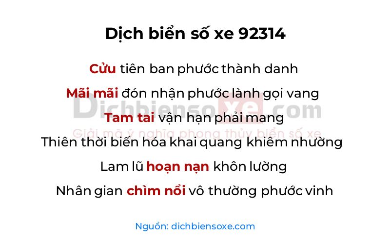 Dịch thơ biển số 92314