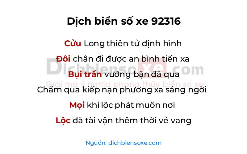 Dịch thơ biển số 92316