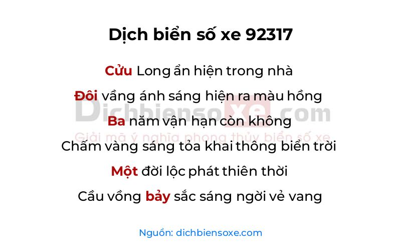 Dịch thơ biển số 92317