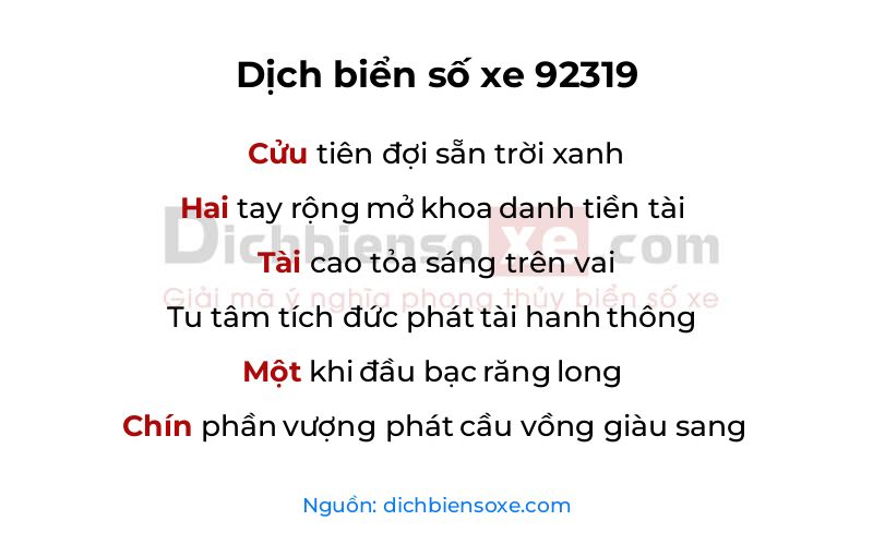 Dịch thơ biển số 92319